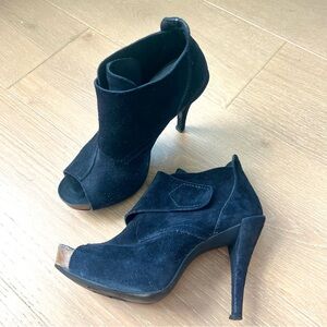 Pedro Garcia Black Suede Peep-Toe Heeled Boots